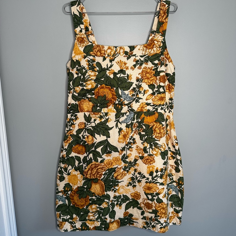 Orange Yellow with Blue Accent Linen Sundress